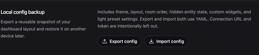 Local config backup with Export config and Import config.