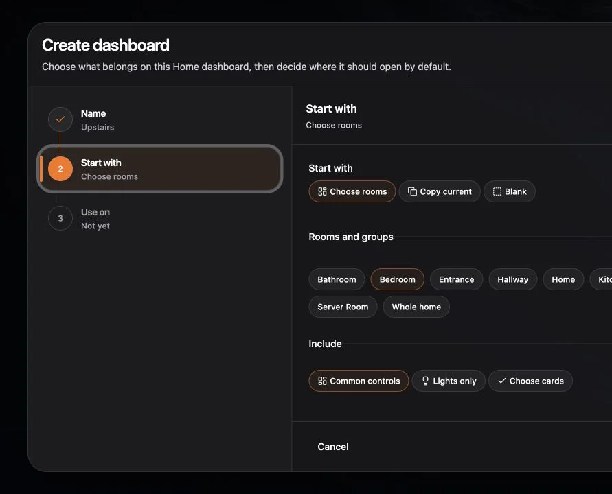 The Home personalization choices including curated packs and a custom layout.