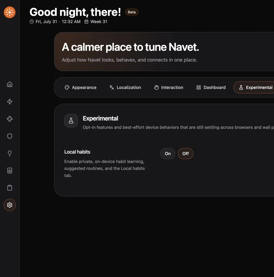Experimental settings with Local Habits available.