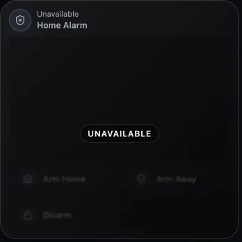 An unavailable alarm card with its controls disabled.